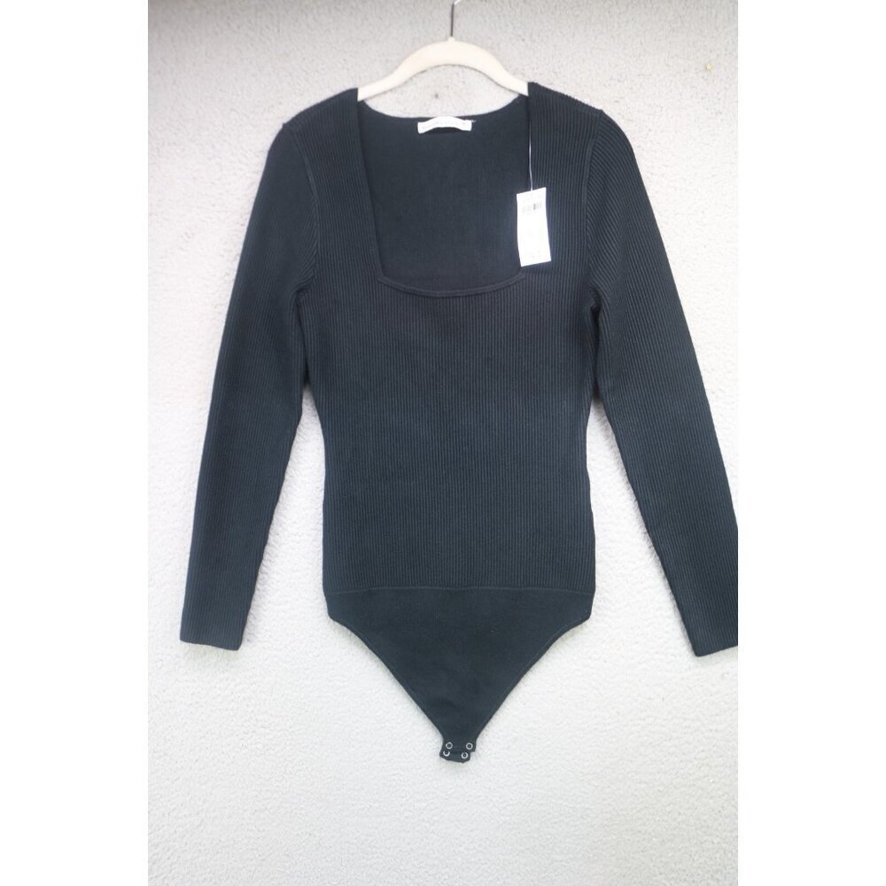 Abercrombie & Fitch Square Neck Long Ribbed Bodysuit-Medium-Thong Bottom-Goth